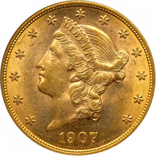 20 dollar Obverse Image minted in UNITED STATES in 1907D (Coronet Head - Twenty Dollars)  - The Coin Database