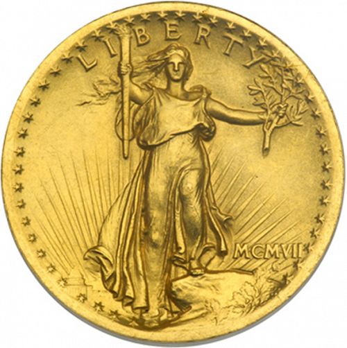 20 dollar Obverse Image minted in UNITED STATES in 1907 (Saint-Gaudens - No motto, Roman numerals)  - The Coin Database