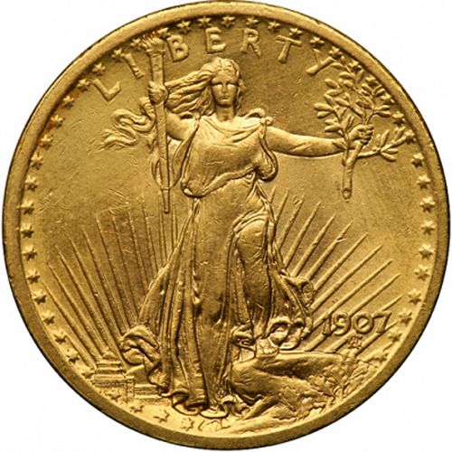 20 dollar Obverse Image minted in UNITED STATES in 1907 (Saint-Gaudens - No motto)  - The Coin Database