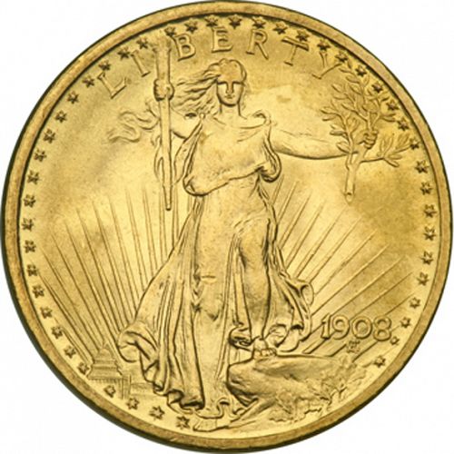 20 dollar Obverse Image minted in UNITED STATES in 1908 (Saint-Gaudens - No motto)  - The Coin Database