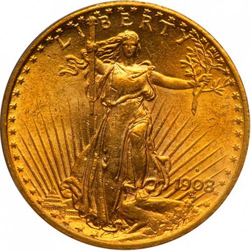 20 dollar Obverse Image minted in UNITED STATES in 1908S (Saint-Gaudens - With motto)  - The Coin Database