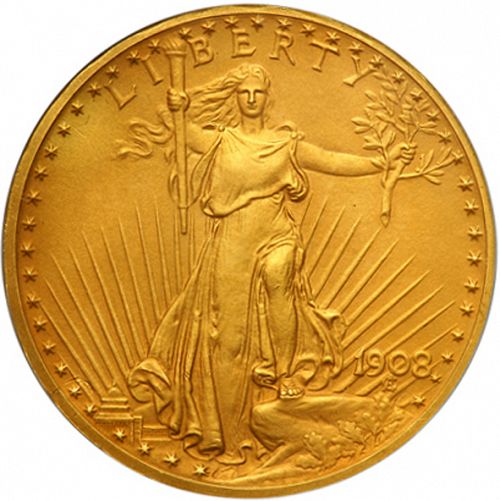 20 dollar Obverse Image minted in UNITED STATES in 1908 (Saint-Gaudens - With motto)  - The Coin Database