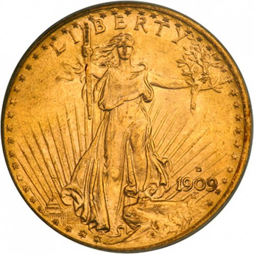 20 dollar Obverse Image minted in UNITED STATES in 1909D (Saint-Gaudens - With motto)  - The Coin Database