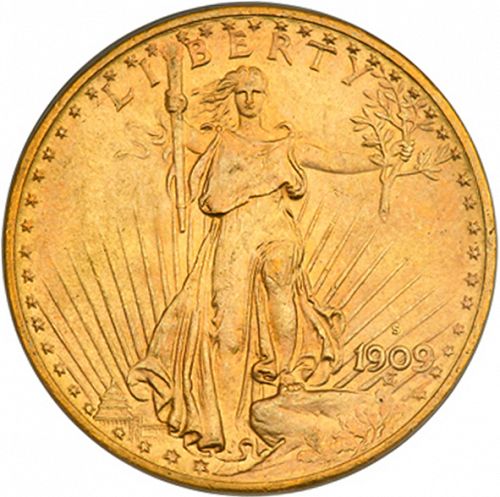 20 dollar Obverse Image minted in UNITED STATES in 1909S (Saint-Gaudens - With motto)  - The Coin Database