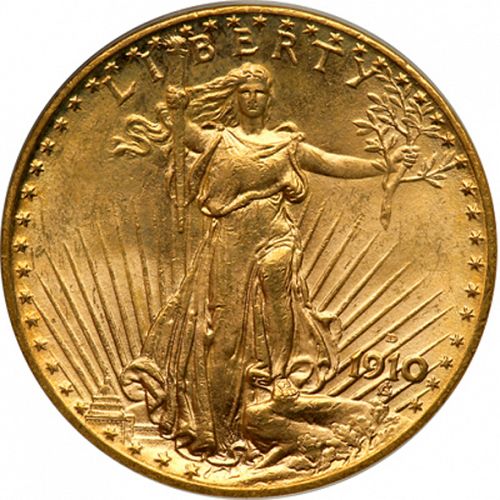 20 dollar Obverse Image minted in UNITED STATES in 1910D (Saint-Gaudens - With motto)  - The Coin Database