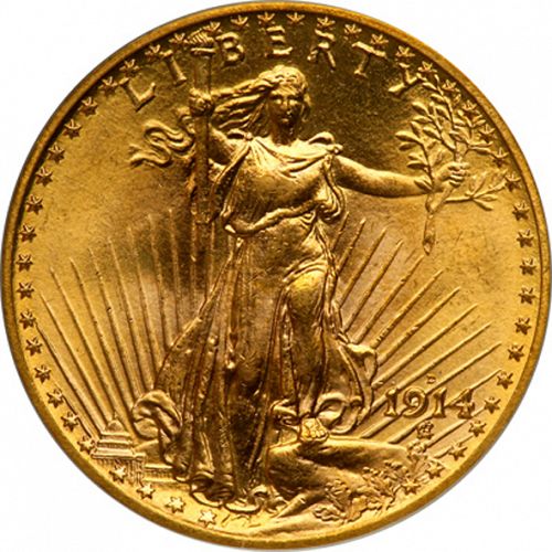 20 dollar Obverse Image minted in UNITED STATES in 1914D (Saint-Gaudens - With motto)  - The Coin Database