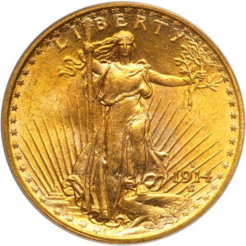 20 dollar Obverse Image minted in UNITED STATES in 1914S (Saint-Gaudens - With motto)  - The Coin Database