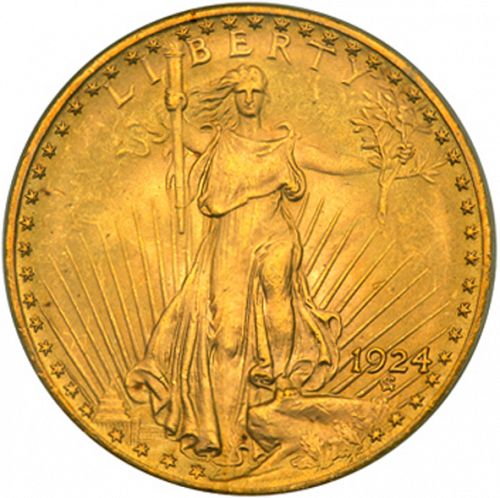 20 dollar Obverse Image minted in UNITED STATES in 1924 (Saint-Gaudens - With motto)  - The Coin Database