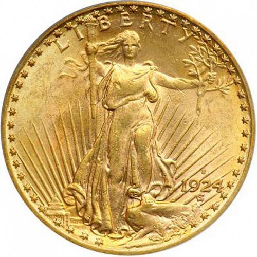 20 dollar Obverse Image minted in UNITED STATES in 1924S (Saint-Gaudens - With motto)  - The Coin Database