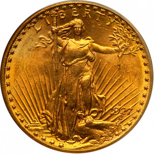20 dollar Obverse Image minted in UNITED STATES in 1927S (Saint-Gaudens - With motto)  - The Coin Database