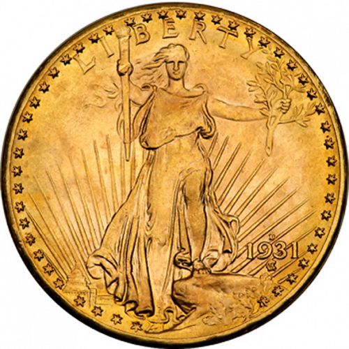 20 dollar Obverse Image minted in UNITED STATES in 1931D (Saint-Gaudens - With motto)  - The Coin Database