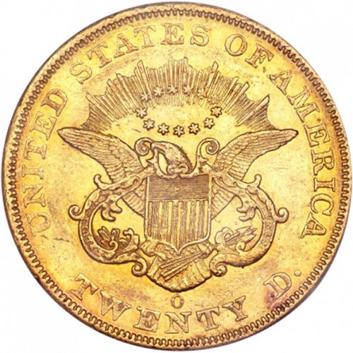20 dollar Reverse Image minted in UNITED STATES in 1850O (Coronet Head - Twenty D., no motto)  - The Coin Database