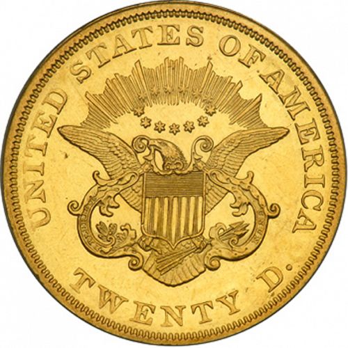 20 dollar Reverse Image minted in UNITED STATES in 1851 (Coronet Head - Twenty D., no motto)  - The Coin Database