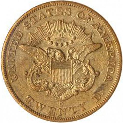 20 dollar Reverse Image minted in UNITED STATES in 1851O (Coronet Head - Twenty D., no motto)  - The Coin Database