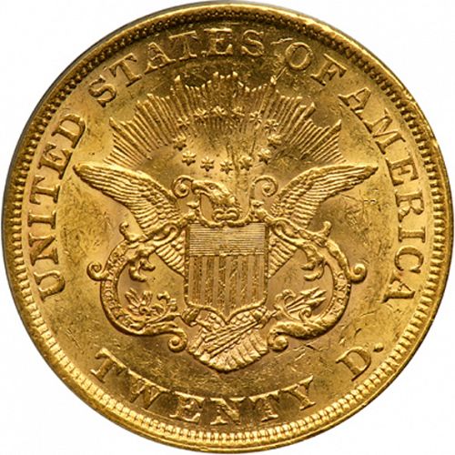 20 dollar Reverse Image minted in UNITED STATES in 1852 (Coronet Head - Twenty D., no motto)  - The Coin Database