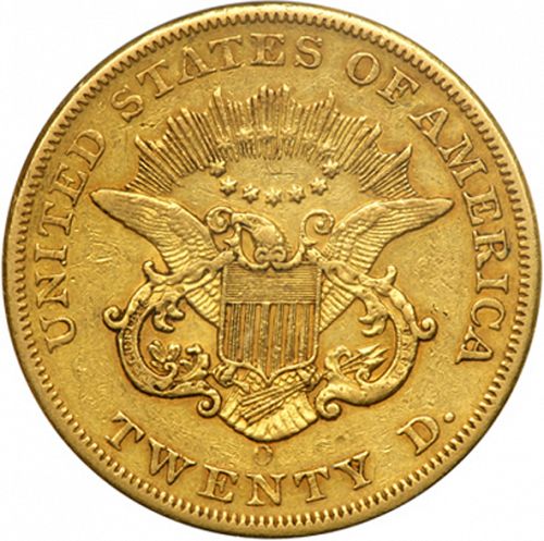20 dollar Reverse Image minted in UNITED STATES in 1853O (Coronet Head - Twenty D., no motto)  - The Coin Database