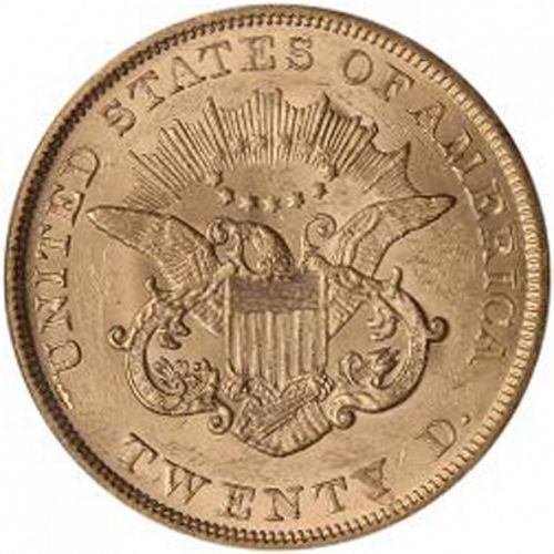 20 dollar Reverse Image minted in UNITED STATES in 1854 (Coronet Head - Twenty D., no motto)  - The Coin Database
