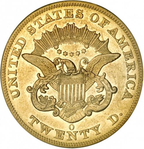 20 dollar Reverse Image minted in UNITED STATES in 1854O (Coronet Head - Twenty D., no motto)  - The Coin Database