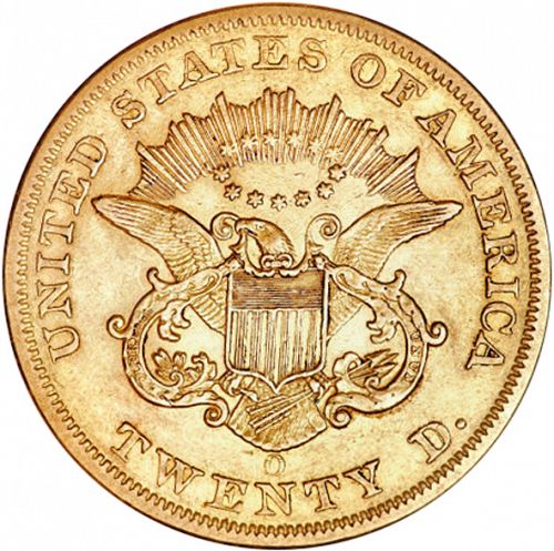 20 dollar Reverse Image minted in UNITED STATES in 1856O (Coronet Head - Twenty D., no motto)  - The Coin Database