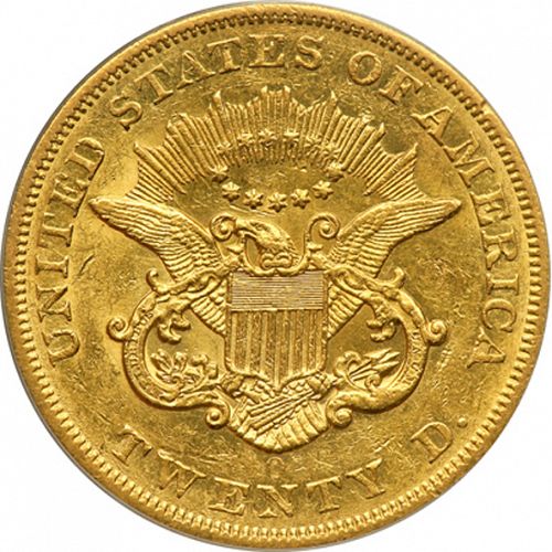 20 dollar Reverse Image minted in UNITED STATES in 1857 (Coronet Head - Twenty D., no motto)  - The Coin Database