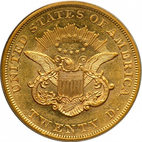 20 dollar Reverse Image minted in UNITED STATES in 1859 (Coronet Head - Twenty D., no motto)  - The Coin Database