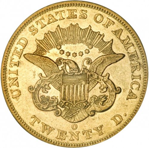 20 dollar Reverse Image minted in UNITED STATES in 1859O (Coronet Head - Twenty D., no motto)  - The Coin Database