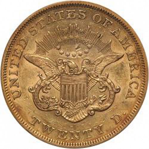 20 dollar Reverse Image minted in UNITED STATES in 1860 (Coronet Head - Twenty D., no motto)  - The Coin Database