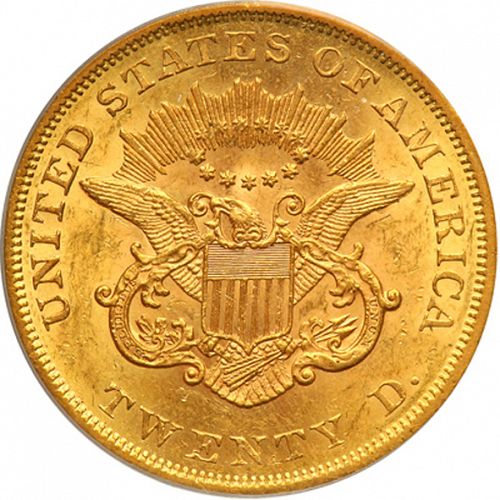 20 dollar Reverse Image minted in UNITED STATES in 1861 (Coronet Head - Twenty D., no motto)  - The Coin Database