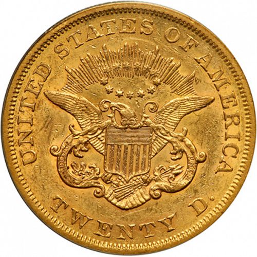 20 dollar Reverse Image minted in UNITED STATES in 1864 (Coronet Head - Twenty D., no motto)  - The Coin Database