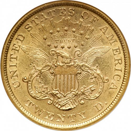 20 dollar Reverse Image minted in UNITED STATES in 1866S (Coronet Head - Twenty D., with motto)  - The Coin Database