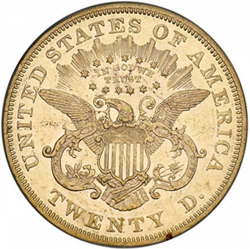 20 dollar Reverse Image minted in UNITED STATES in 1867 (Coronet Head - Twenty D., with motto)  - The Coin Database
