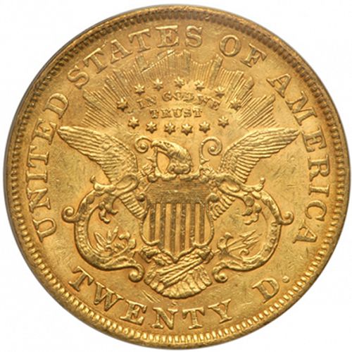 20 dollar Reverse Image minted in UNITED STATES in 1867S (Coronet Head - Twenty D., with motto)  - The Coin Database