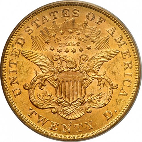 20 dollar Reverse Image minted in UNITED STATES in 1868S (Coronet Head - Twenty D., with motto)  - The Coin Database