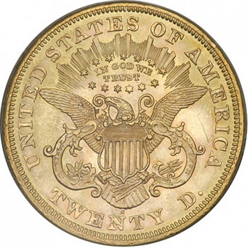 20 dollar Reverse Image minted in UNITED STATES in 1869 (Coronet Head - Twenty D., with motto)  - The Coin Database