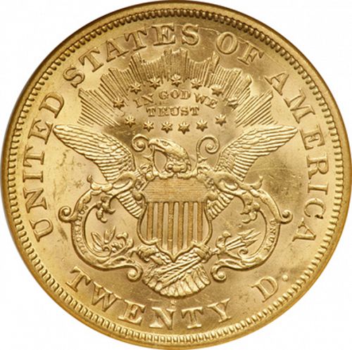20 dollar Reverse Image minted in UNITED STATES in 1869S (Coronet Head - Twenty D., with motto)  - The Coin Database