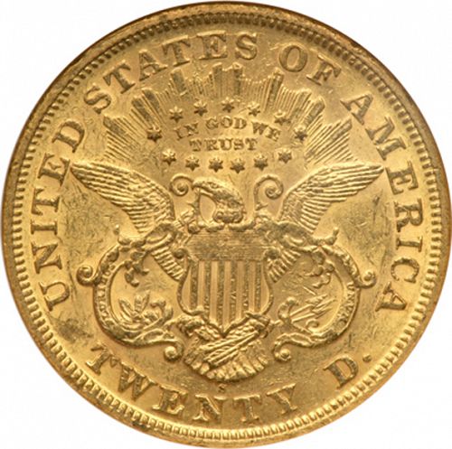 20 dollar Reverse Image minted in UNITED STATES in 1870S (Coronet Head - Twenty D., with motto)  - The Coin Database