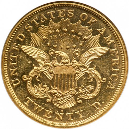 20 dollar Reverse Image minted in UNITED STATES in 1871S (Coronet Head - Twenty D., with motto)  - The Coin Database