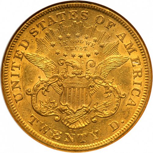 20 dollar Reverse Image minted in UNITED STATES in 1872CC (Coronet Head - Twenty D., with motto)  - The Coin Database