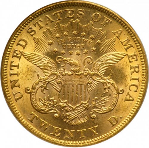 20 dollar Reverse Image minted in UNITED STATES in 1874 (Coronet Head - Twenty D., with motto)  - The Coin Database