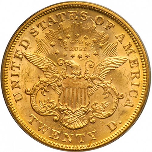 20 dollar Reverse Image minted in UNITED STATES in 1874S (Coronet Head - Twenty D., with motto)  - The Coin Database