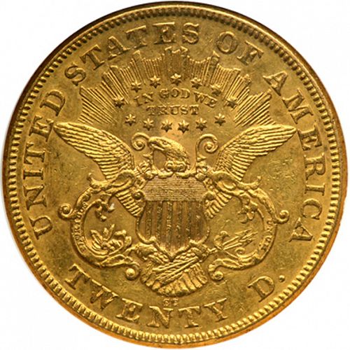 20 dollar Reverse Image minted in UNITED STATES in 1876CC (Coronet Head - Twenty D., with motto)  - The Coin Database
