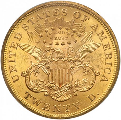 20 dollar Reverse Image minted in UNITED STATES in 1876S (Coronet Head - Twenty D., with motto)  - The Coin Database