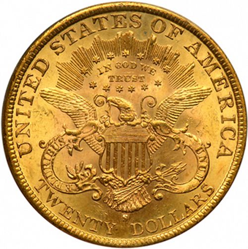 20 dollar Reverse Image minted in UNITED STATES in 1884S (Coronet Head - Twenty Dollars)  - The Coin Database