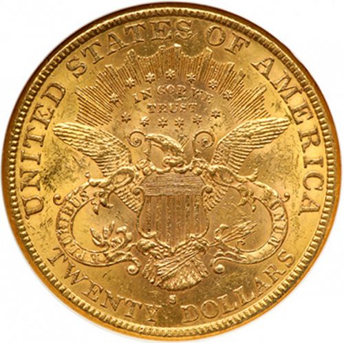 20 dollar Reverse Image minted in UNITED STATES in 1885S (Coronet Head - Twenty Dollars)  - The Coin Database