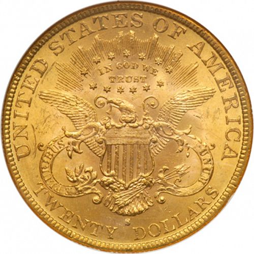 20 dollar Reverse Image minted in UNITED STATES in 1888S (Coronet Head - Twenty Dollars)  - The Coin Database