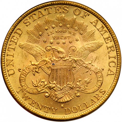 20 dollar Reverse Image minted in UNITED STATES in 1889S (Coronet Head - Twenty Dollars)  - The Coin Database