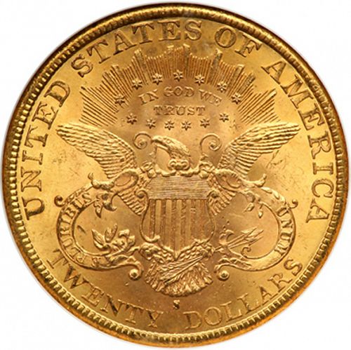 20 dollar Reverse Image minted in UNITED STATES in 1890S (Coronet Head - Twenty Dollars)  - The Coin Database