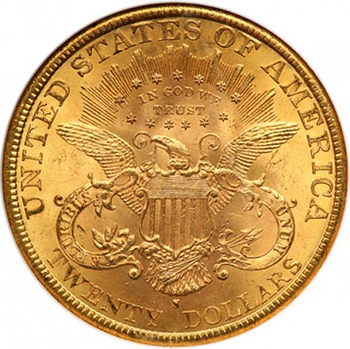 20 dollar Reverse Image minted in UNITED STATES in 1890S (Coronet Head - Twenty Dollars)  - The Coin Database
