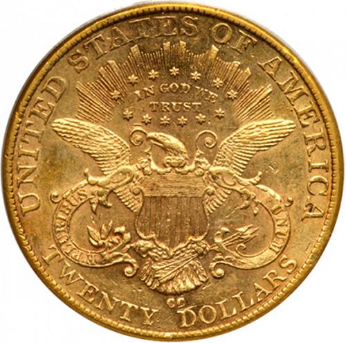 20 dollar Reverse Image minted in UNITED STATES in 1891CC (Coronet Head - Twenty Dollars)  - The Coin Database