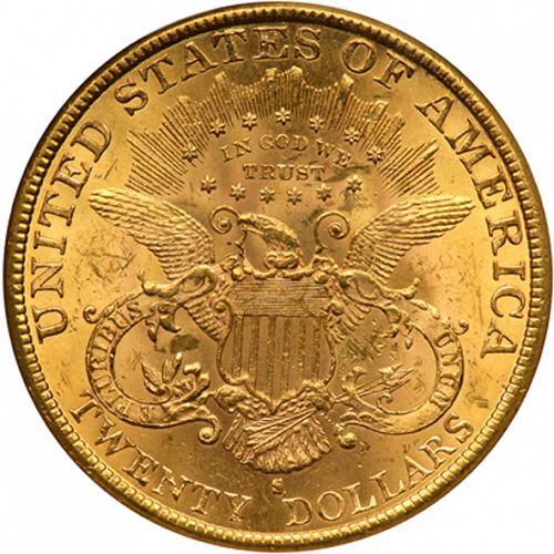 20 dollar Reverse Image minted in UNITED STATES in 1891S (Coronet Head - Twenty Dollars)  - The Coin Database